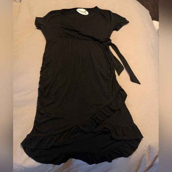 NWT Women's Large V-neck Wrap Dress short sleeve tie waist midi flowy dress - Picture 7 of 12